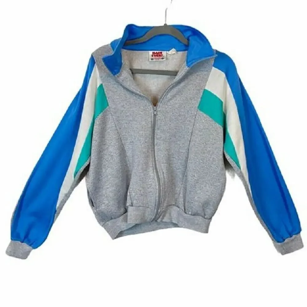 Main Event Sweatshirt Track Jacket Vintage Women's Gray Blue Zip Front Size L - Picture 3 of 13